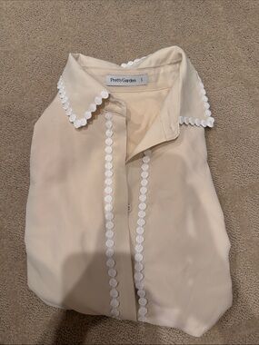PrettyGarden Cream Blouse with Scallop Trim